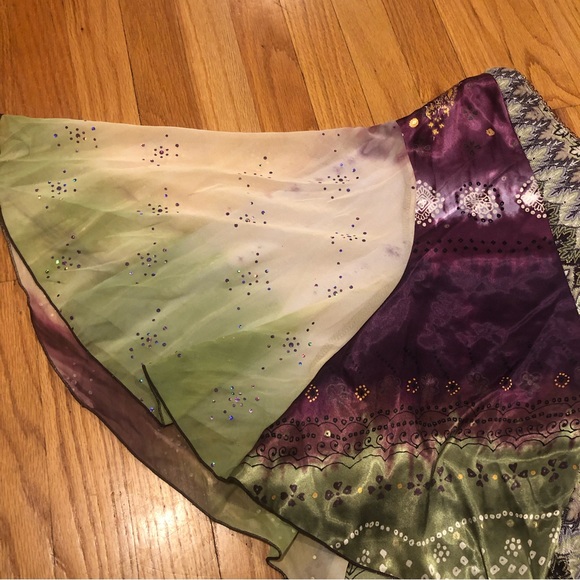 XOXO Collection Y2K Satin Patchwork Asymmetrical Mini Skirt - Picture 15 of 16